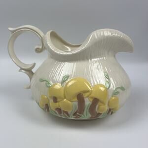 Vintage 1974 Signed Arnels Mushrooms Pitcher Ceramic Cottage Granny Whimsical
